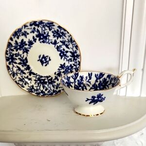 Coalport Teacup and Saucer, Cobalt Blue, Made in England Collectible